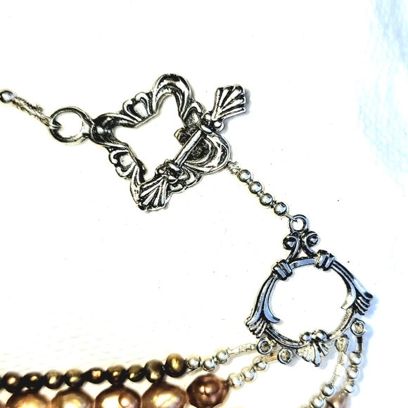 4 Strand Pearl Golden Coral Necklace 24" - 26" - Picture 5 of 7